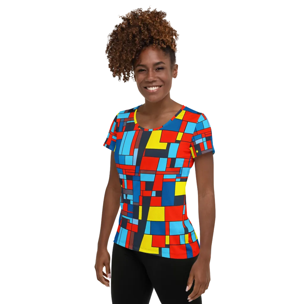 Electric Bauhaus on Women's Athletic T-Shirt — Left