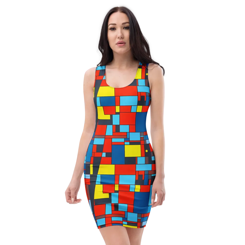 Electric Bauhaus on Bodycon Dress — Front