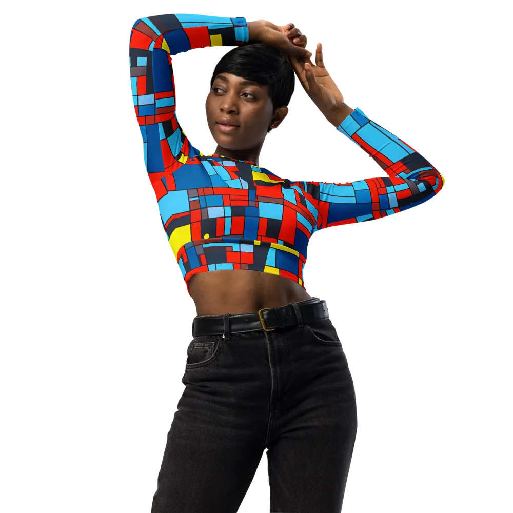 Electric Bauhaus on Long Sleeve Crop Top — Front