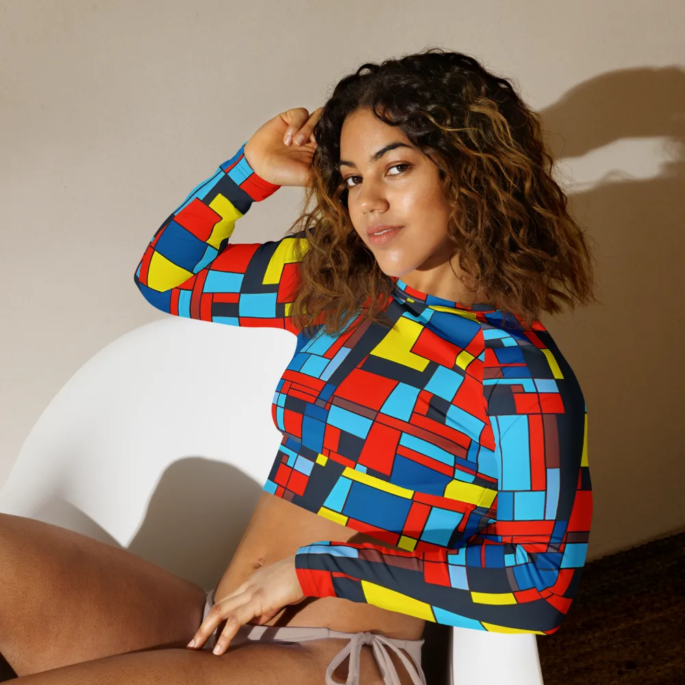 Electric Bauhaus on Long Sleeve Crop Top — Left Front