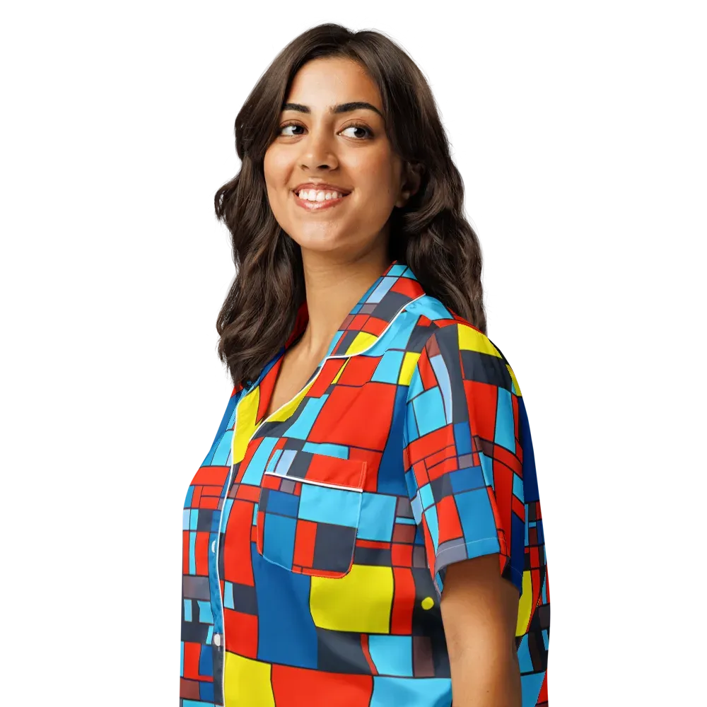 Electric Bauhaus on Women's Short Sleeve Pajama Top — Left Front