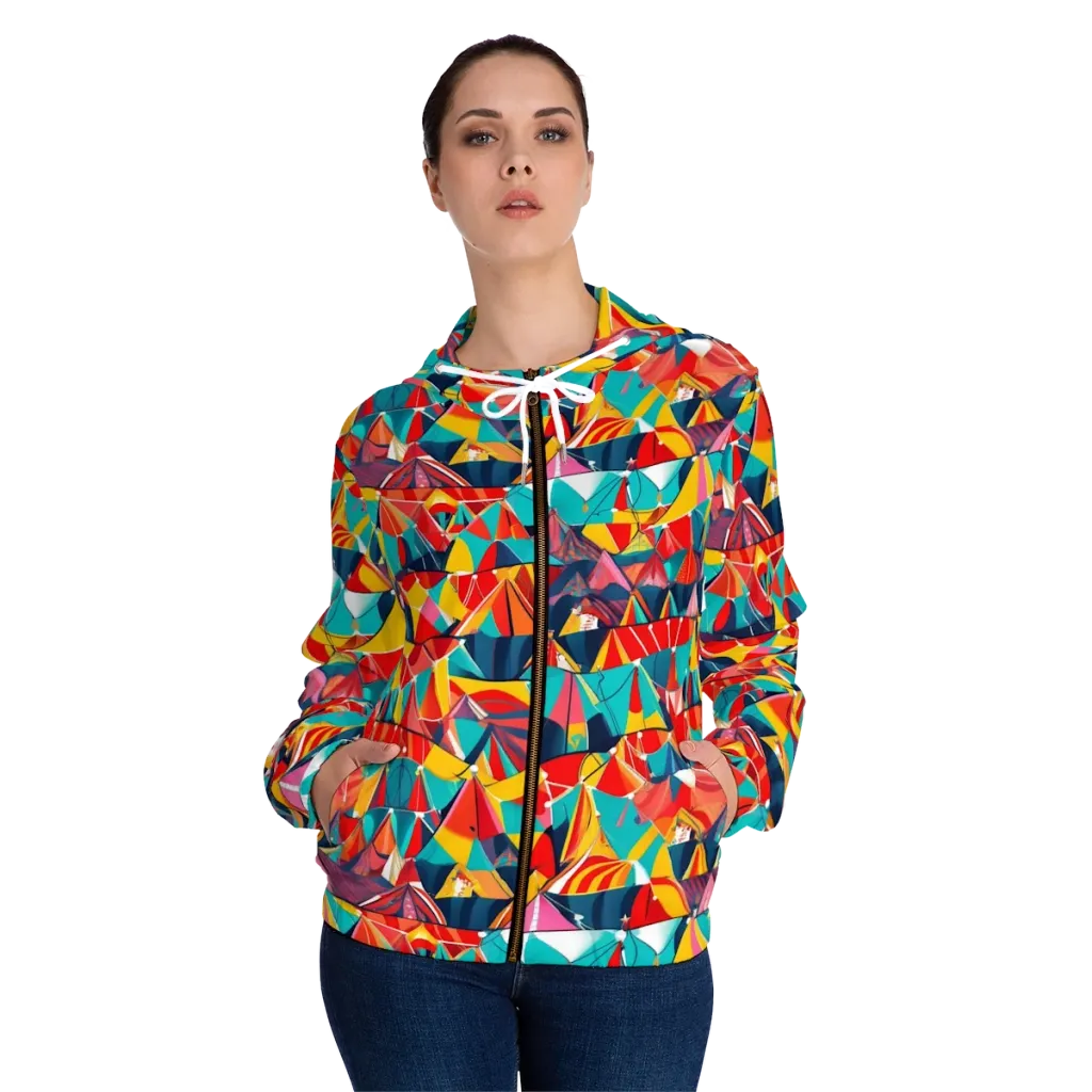 Carnival Canopies on Women's Full-Zip Hoodie — Front On Person