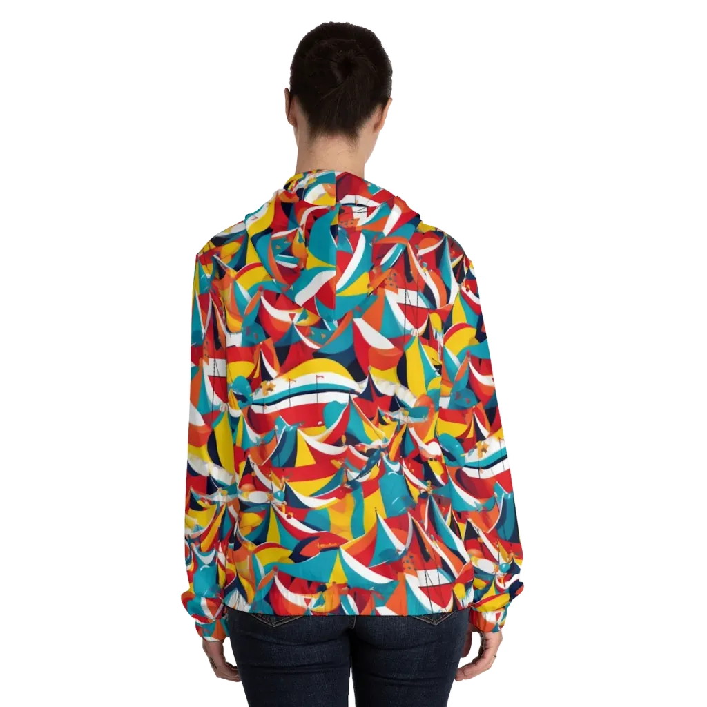 Carnival Sails on Women's Full-Zip Hoodie — Back On Person
