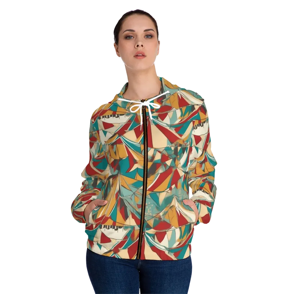 Carnival Geometry on Women's Full-Zip Hoodie — Front On Person