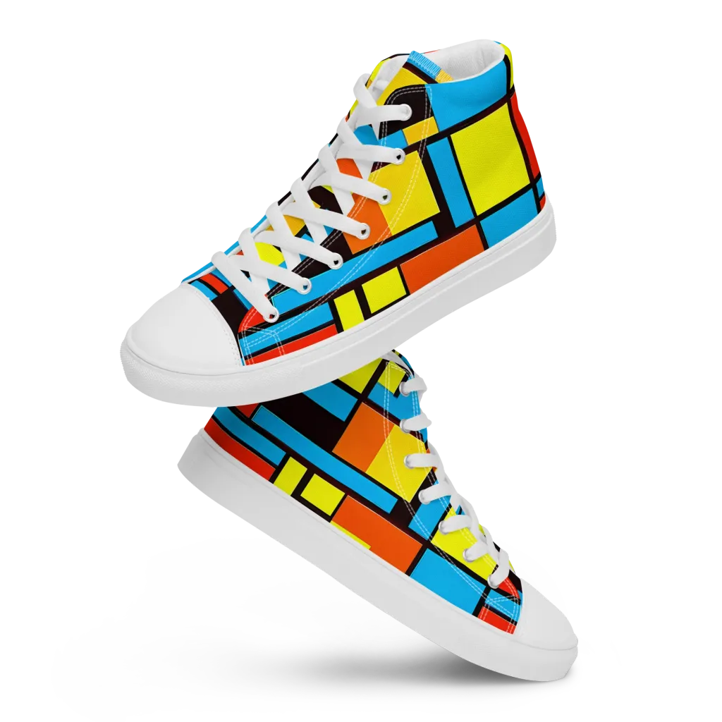 Block Party on Men's High Top Canvas Shoes — Front