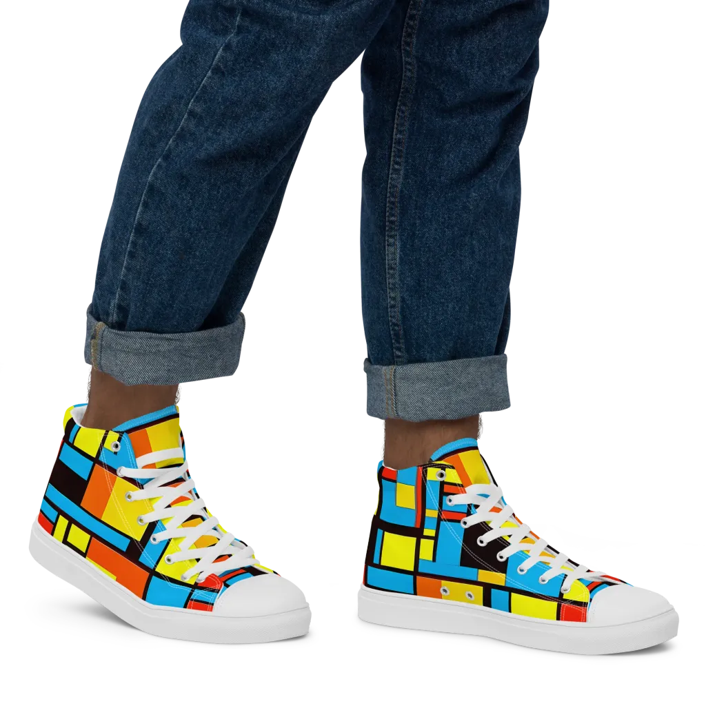 Block Party on Men's High Top Canvas Shoes — Right