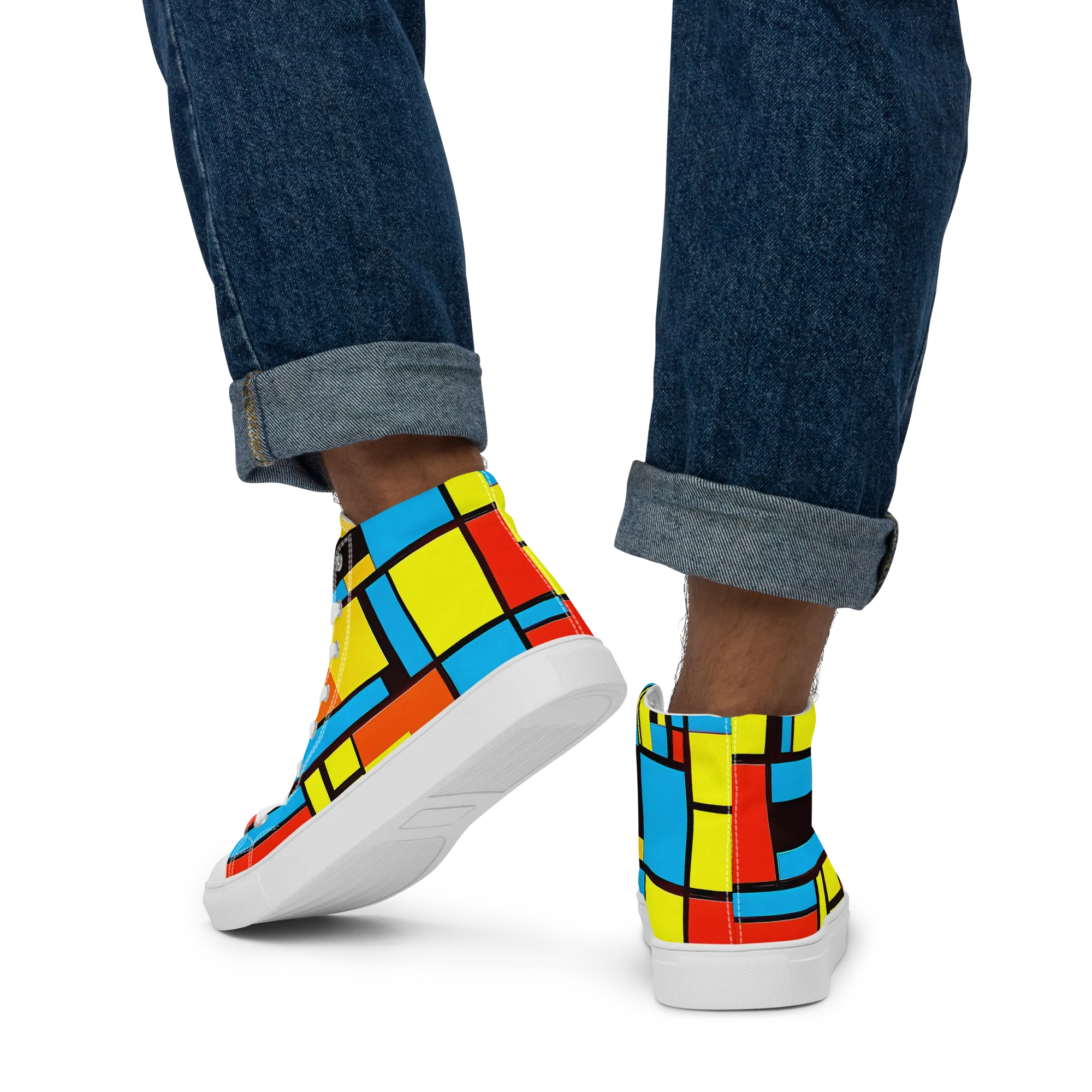 Block Party on Men's High Top Canvas Shoes — Back