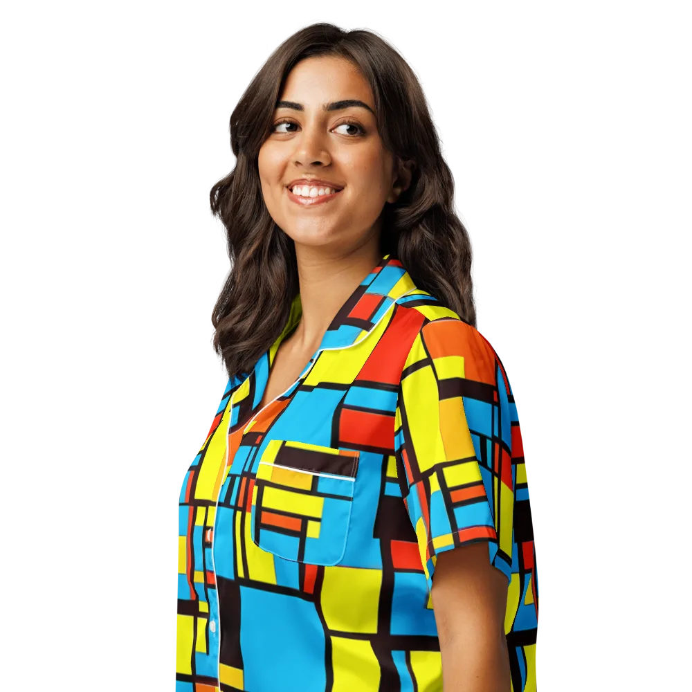 Block Party on Women's Short Sleeve Pajama Top — Left Front