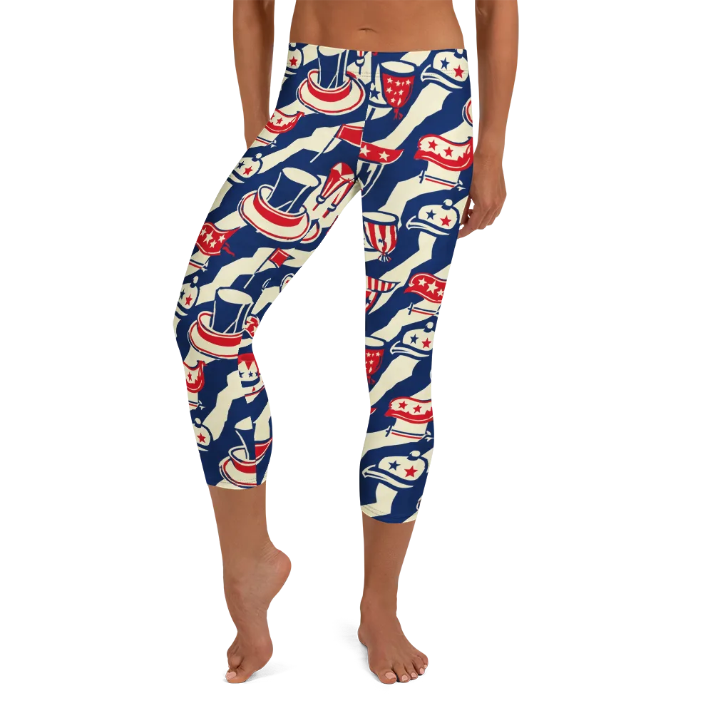 Stars And Stripes Soirée on Capri Leggings — Front
