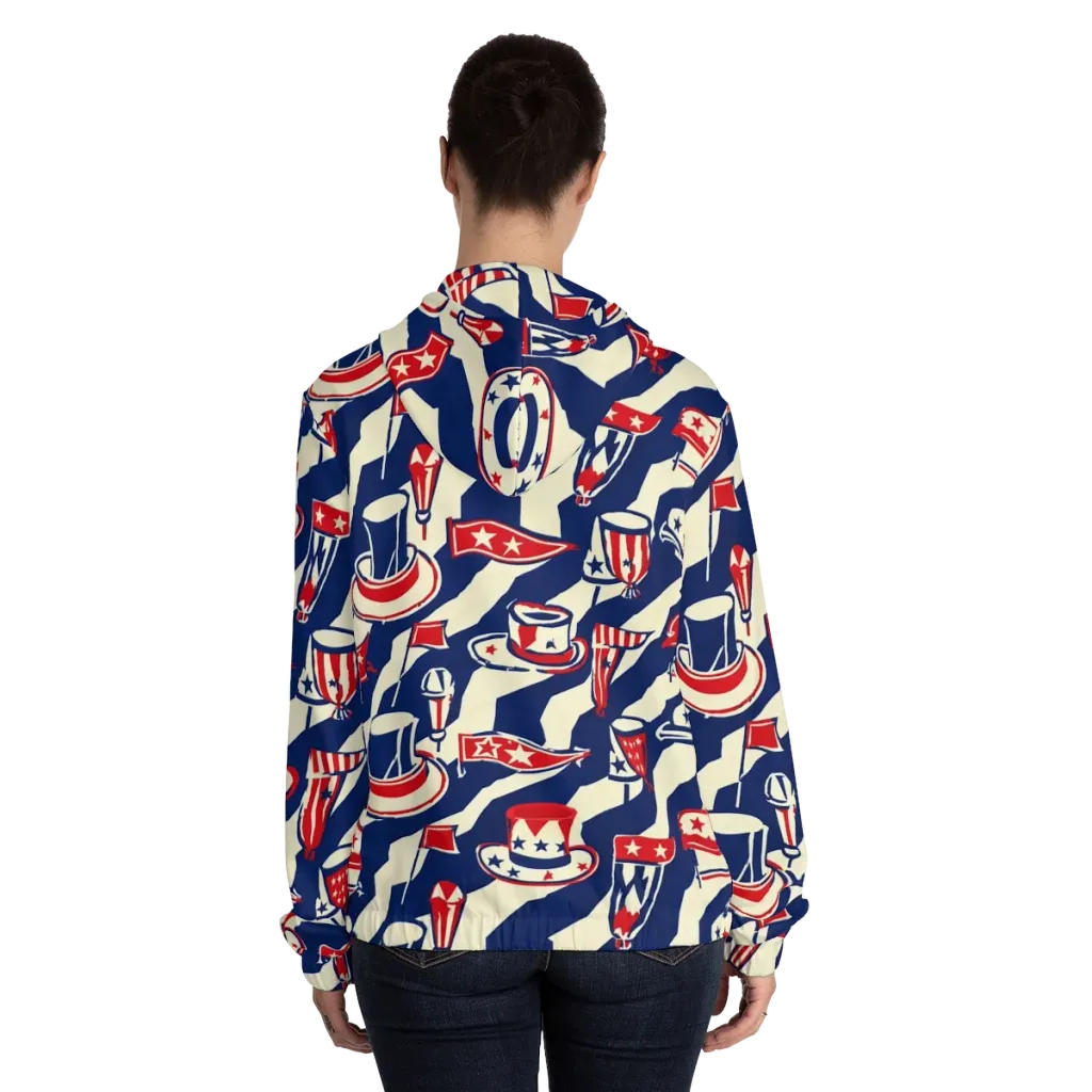 Stars And Stripes Soirée on Women's Full-Zip Hoodie — Back On Person