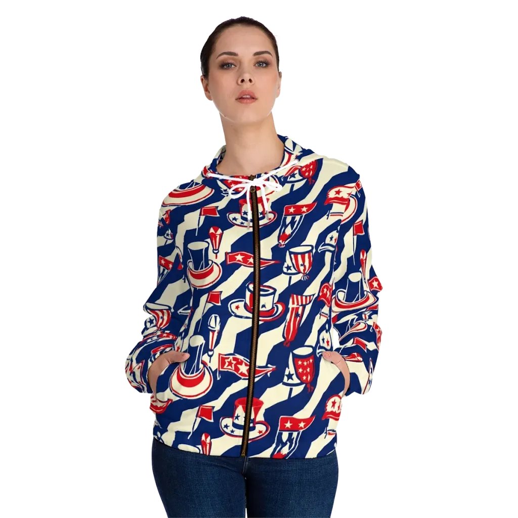 Stars And Stripes Soirée on Women's Full-Zip Hoodie — Front On Person