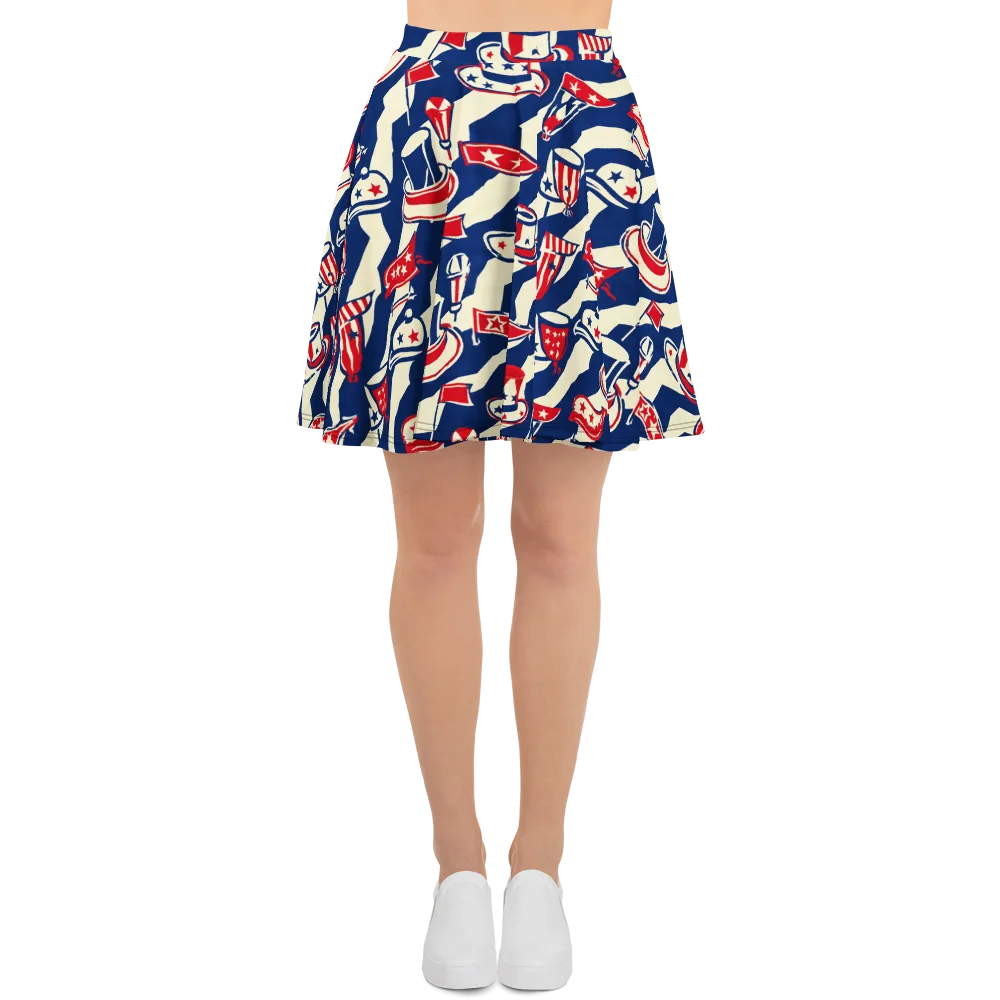 Stars And Stripes Soirée on Skater Skirt — Front
