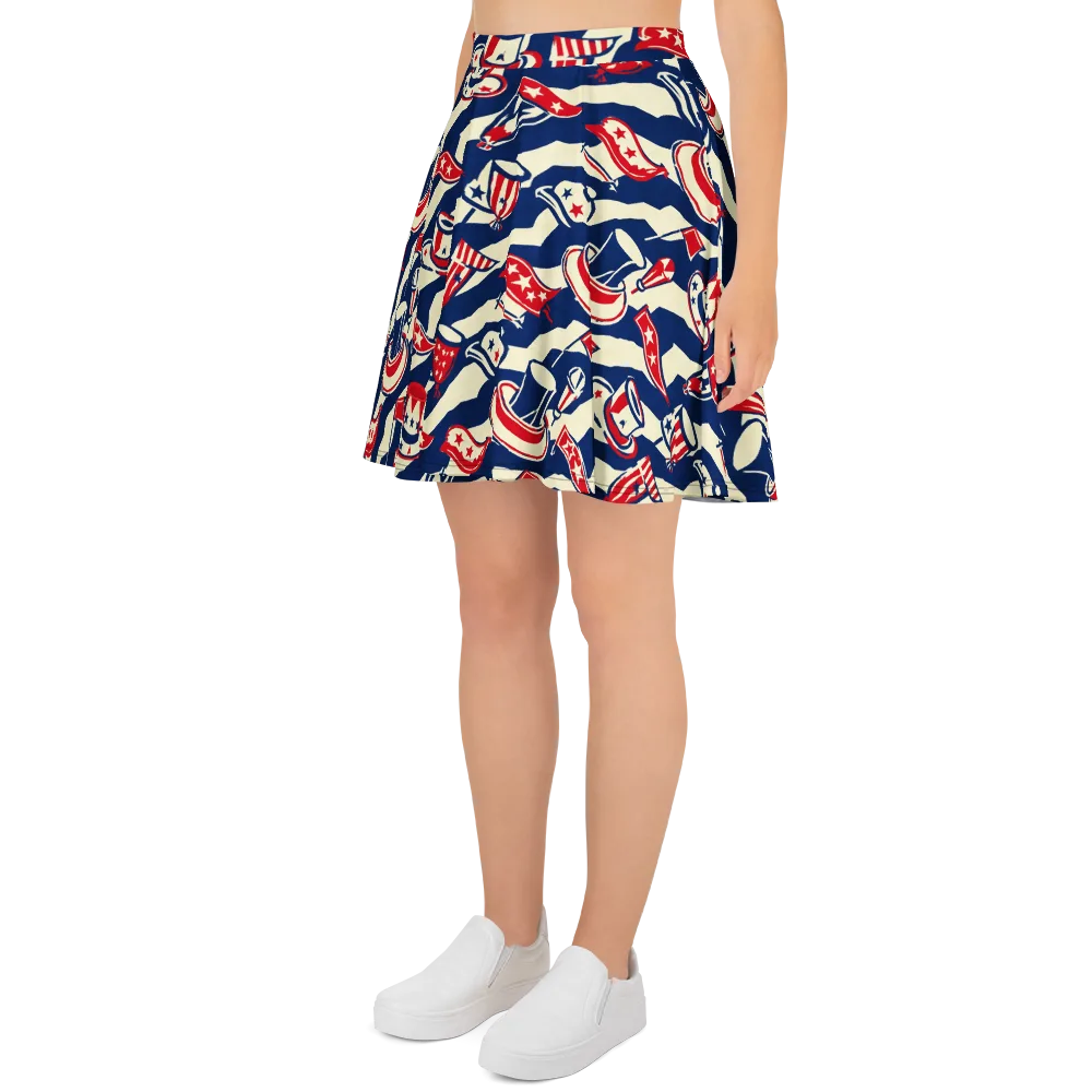 Stars And Stripes Soirée on Skater Skirt — Left