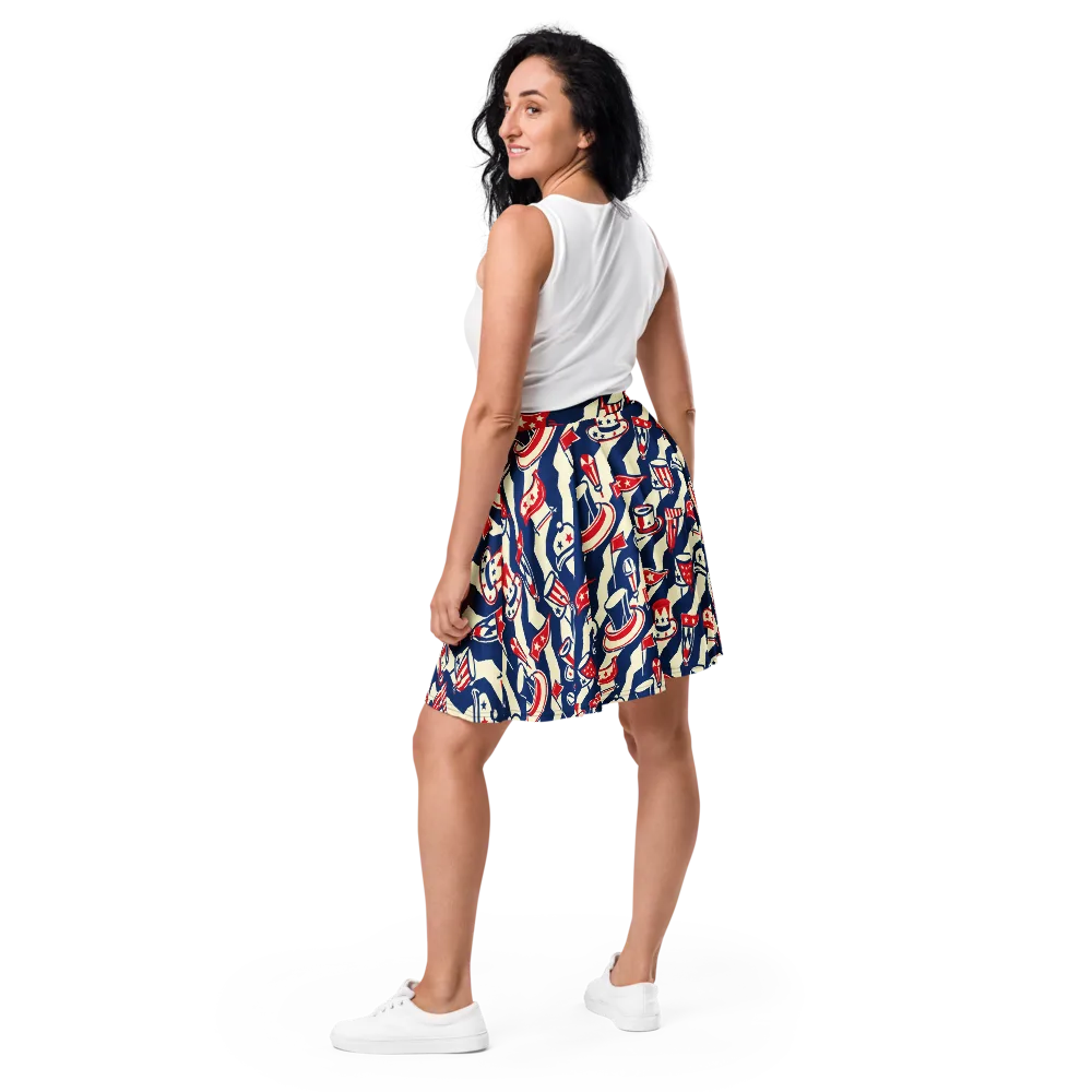 Stars And Stripes Soirée on Skater Skirt — Back