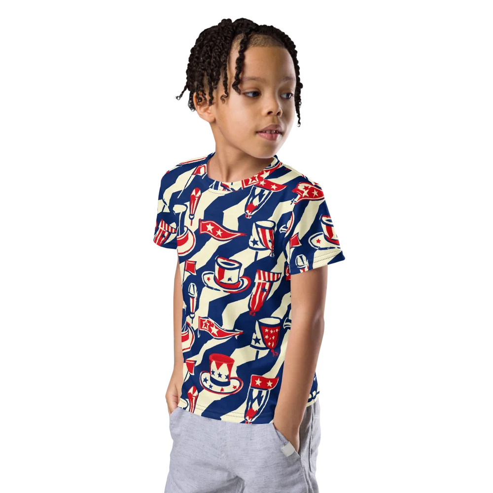 Stars And Stripes Soirée on Kids Crew Neck T-Shirt — Left Front