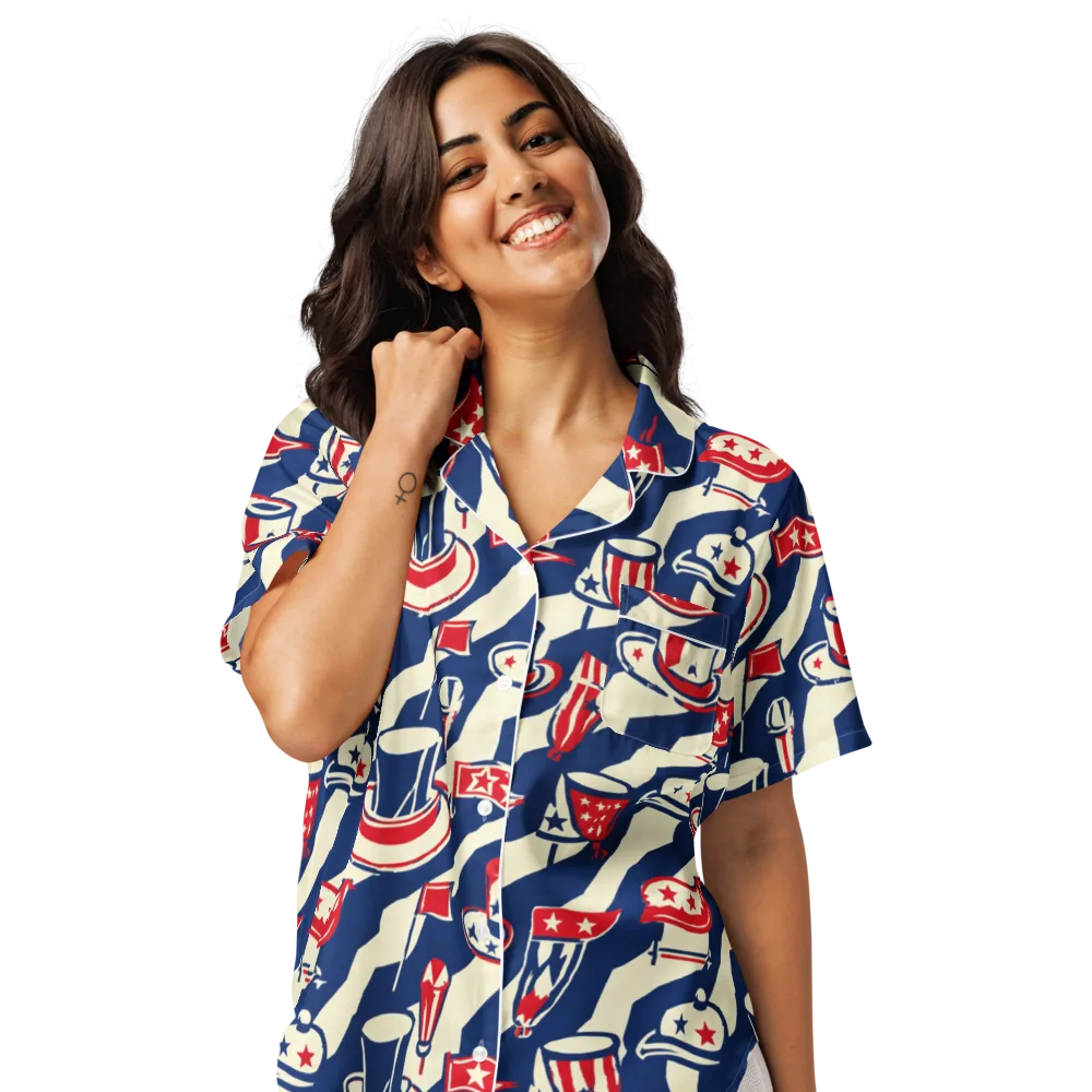 Stars And Stripes Soirée on Women's Short Sleeve Pajama Top — Front