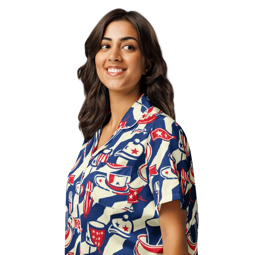 Stars And Stripes Soirée on Women's Short Sleeve Pajama Top — Left Front