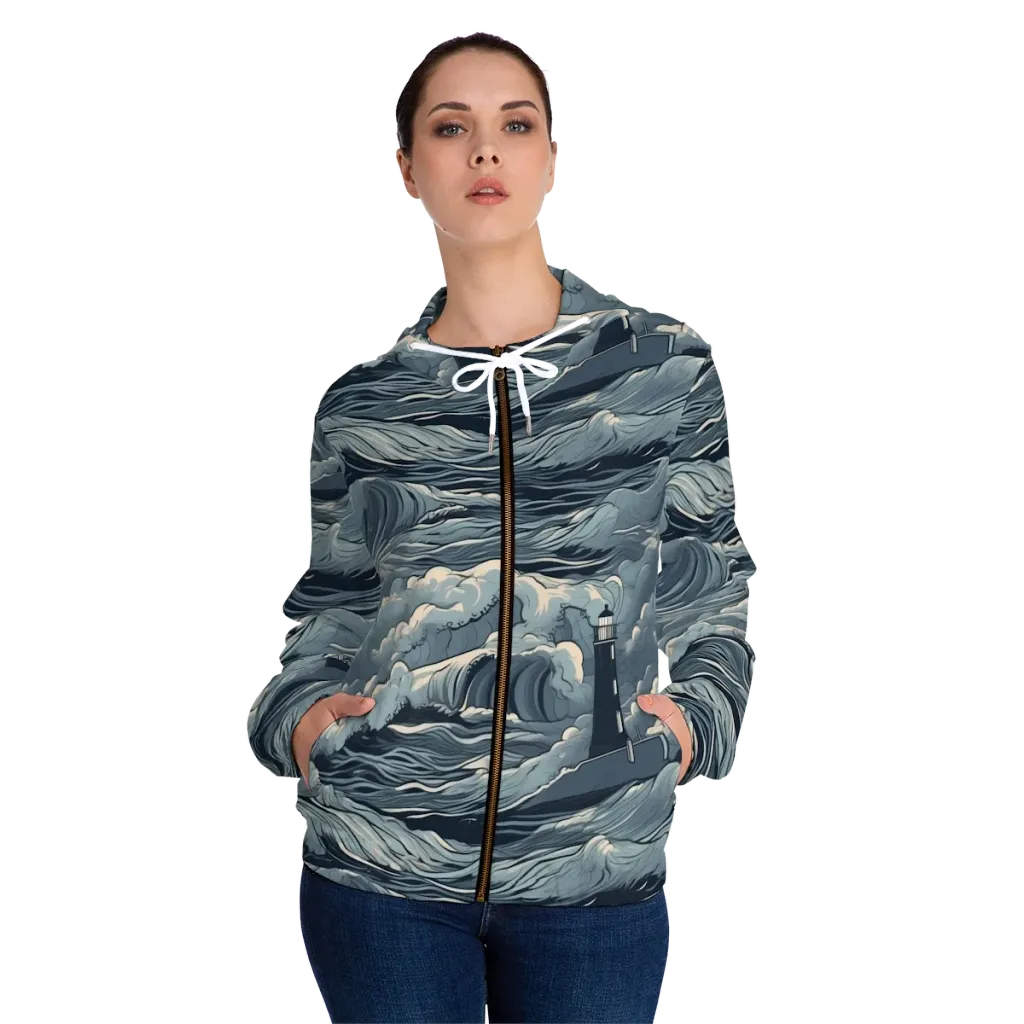 Stormwatch Beacon on Women's Full-Zip Hoodie — Front On Person