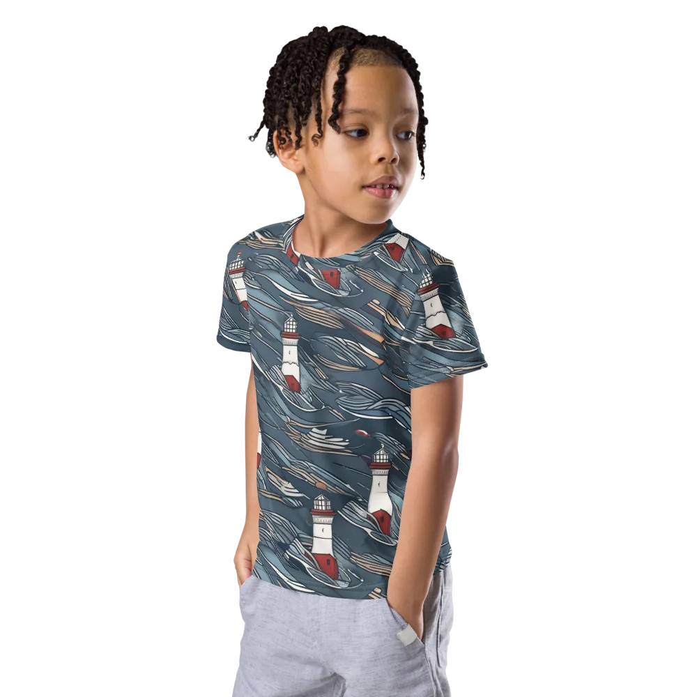 Beacon Current on Kids Crew Neck T-Shirt — Left Front