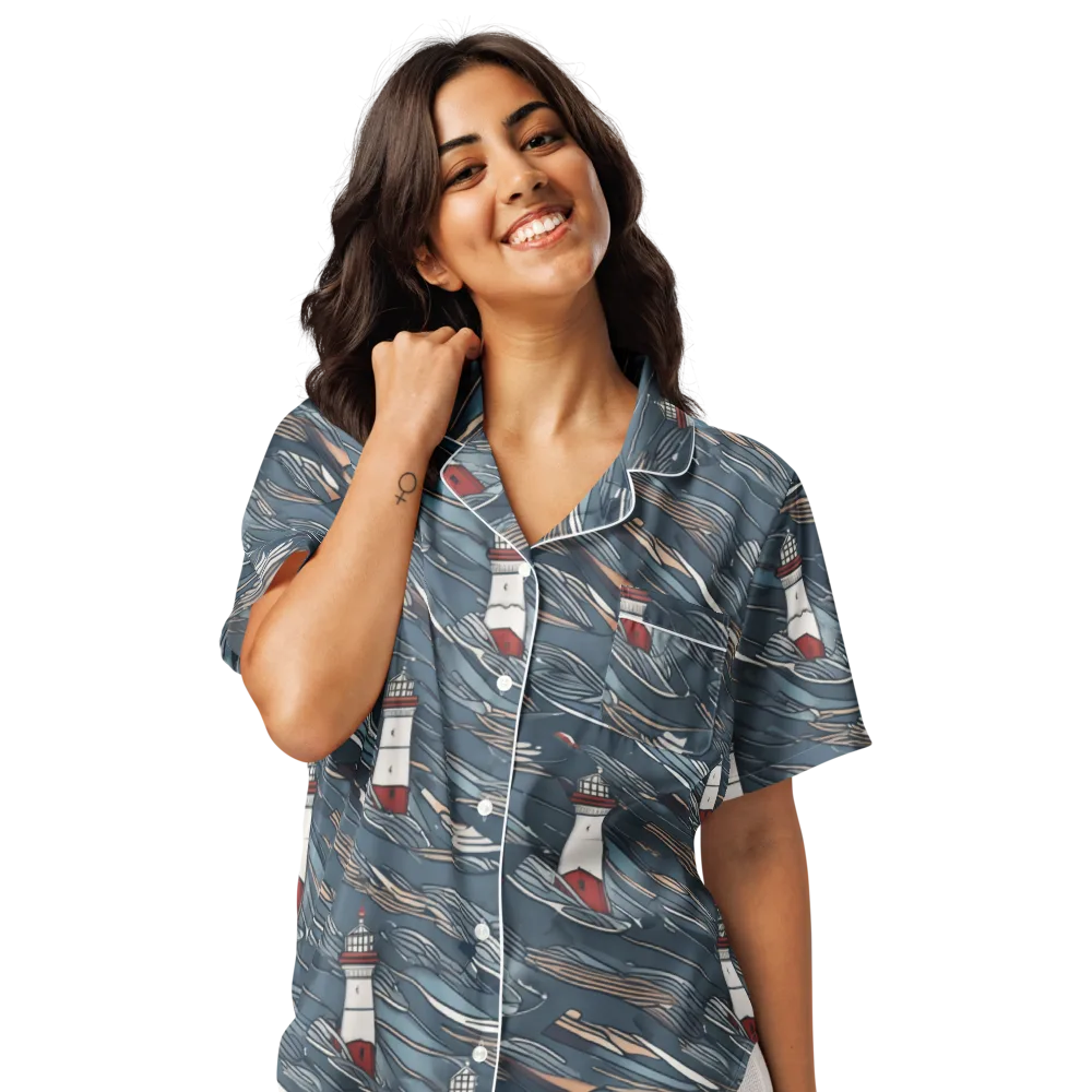 Beacon Current on Women's Short Sleeve Pajama Top — Front