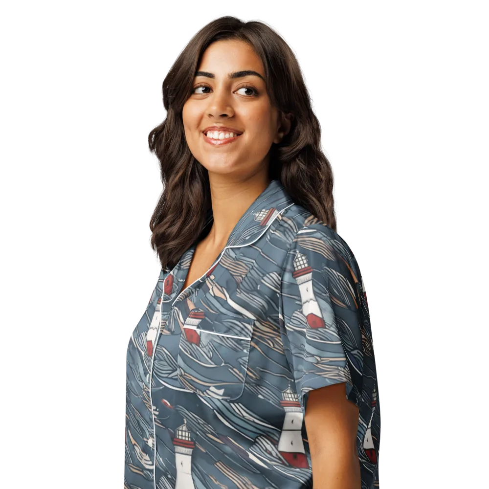 Beacon Current on Women's Short Sleeve Pajama Top — Left Front