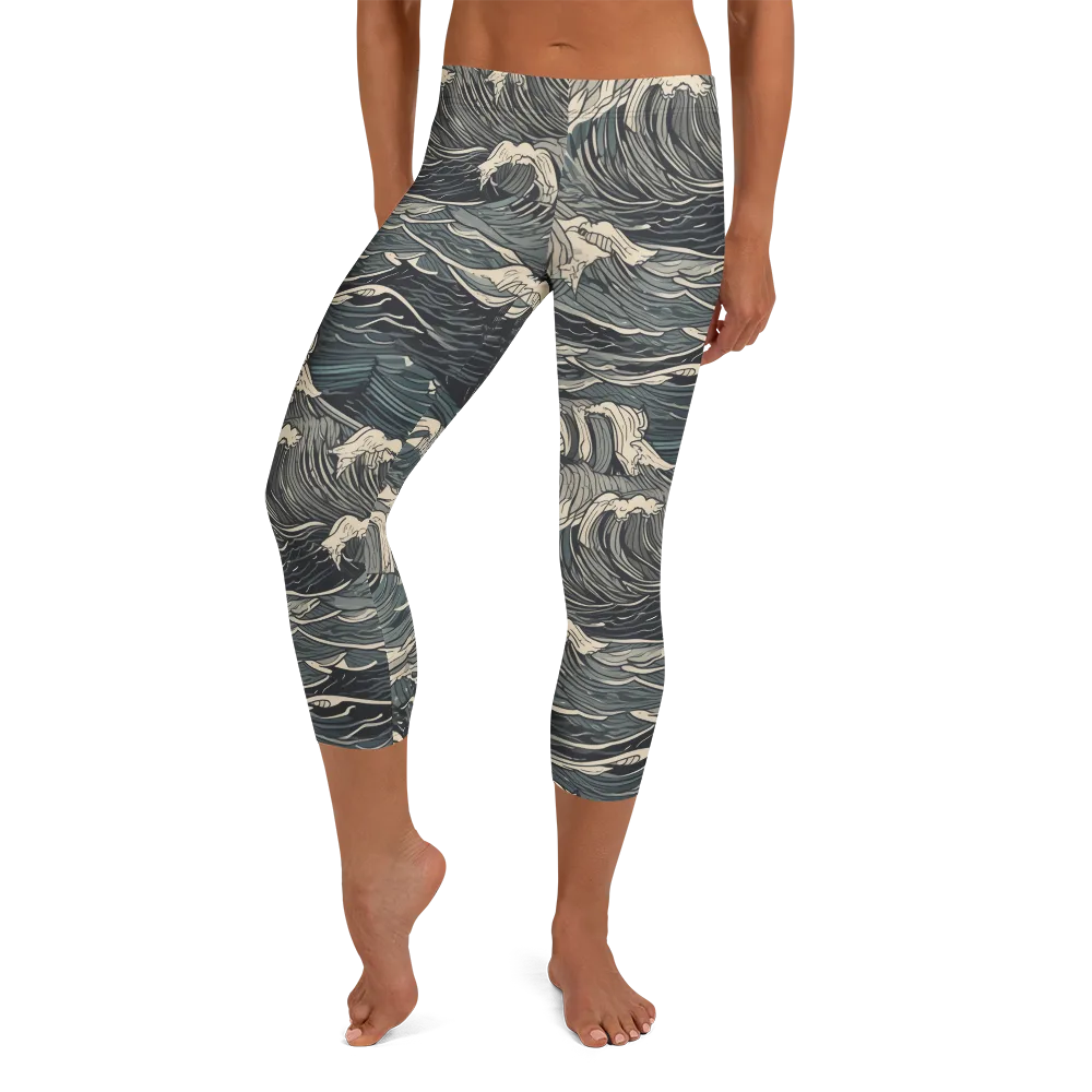 Moonlit Breakers on Capri Leggings — Front
