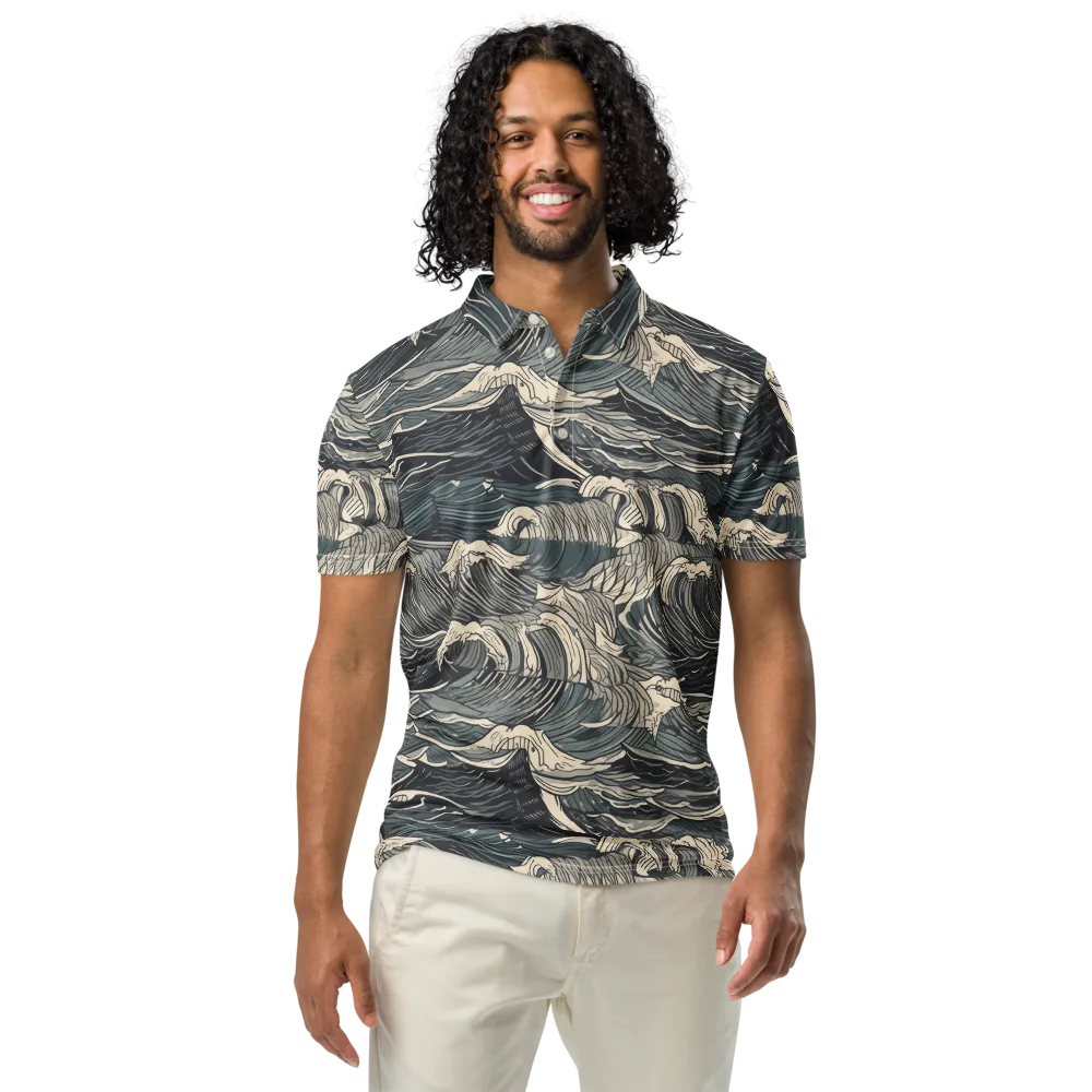 Moonlit Breakers on Men's Slim Fit Polo Shirt — Front