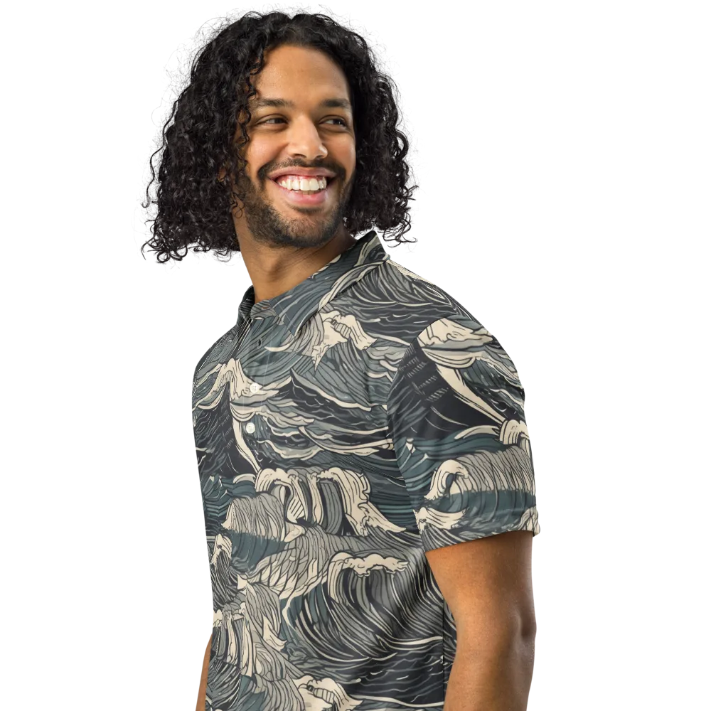 Moonlit Breakers on Men's Slim Fit Polo Shirt — Left Front