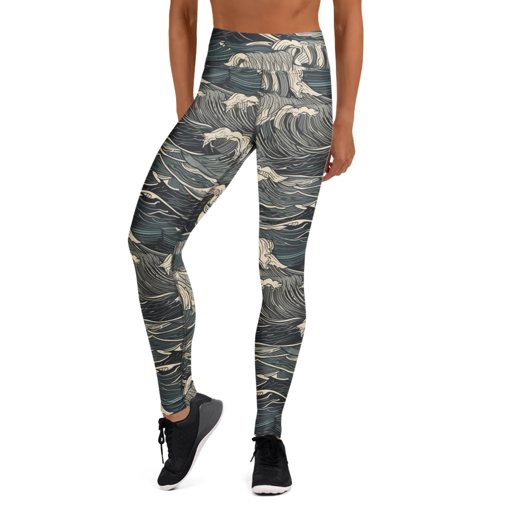 Moonlit Breakers on Yoga Leggings — Front