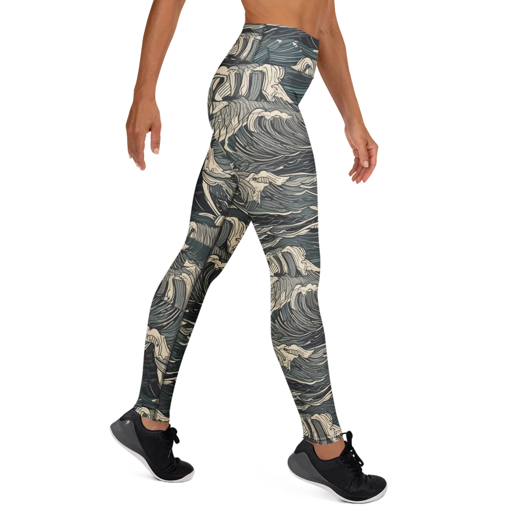 Moonlit Breakers on Yoga Leggings — Right