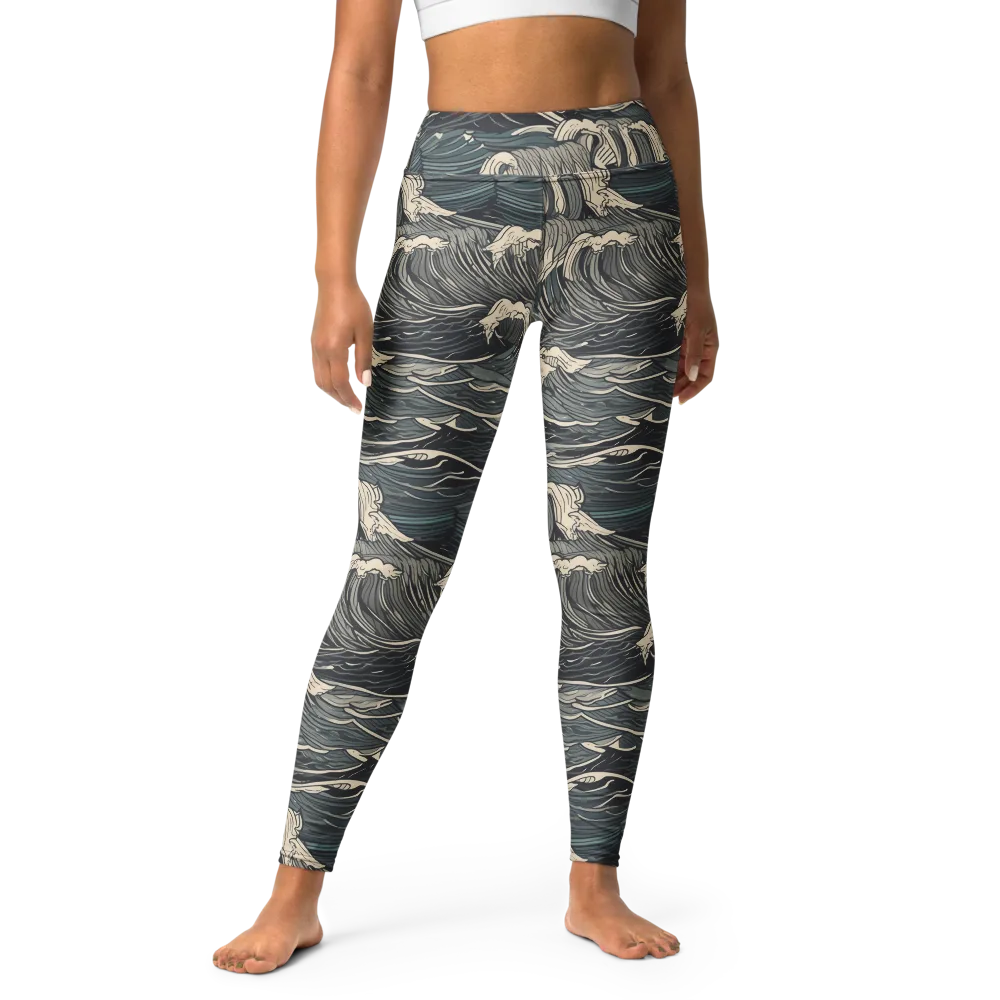 Moonlit Breakers on Yoga Leggings — Front
