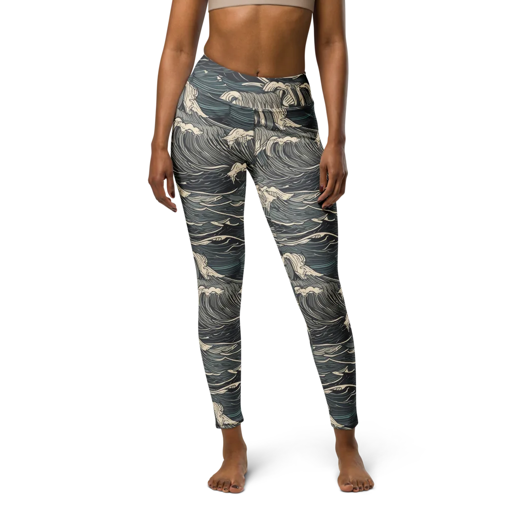 Moonlit Breakers on Yoga Leggings — Front