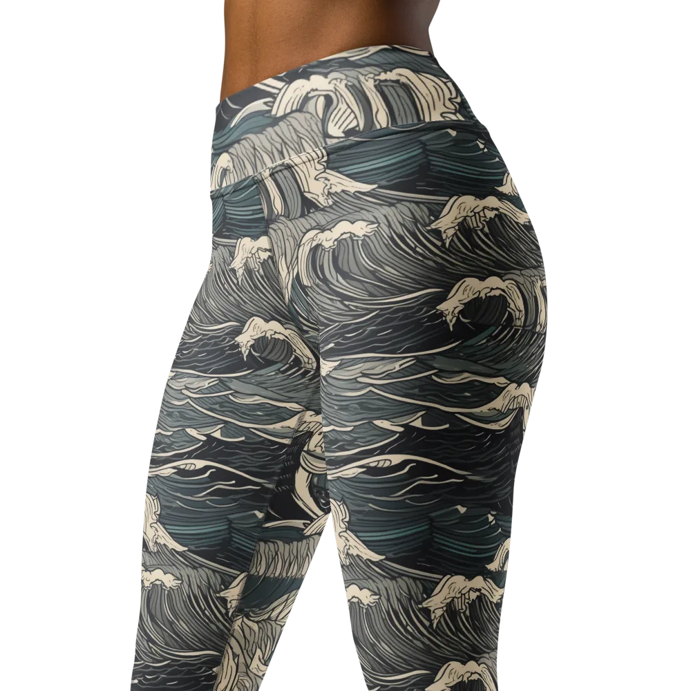 Moonlit Breakers on Yoga Leggings — Left Front