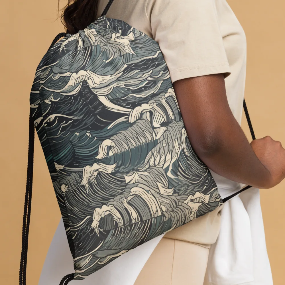Moonlit Breakers on Drawstring Bag — Front