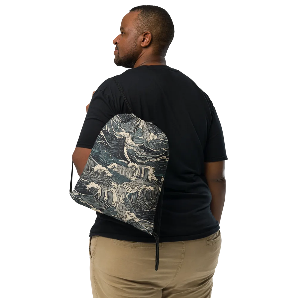 Moonlit Breakers on Drawstring Bag — Front