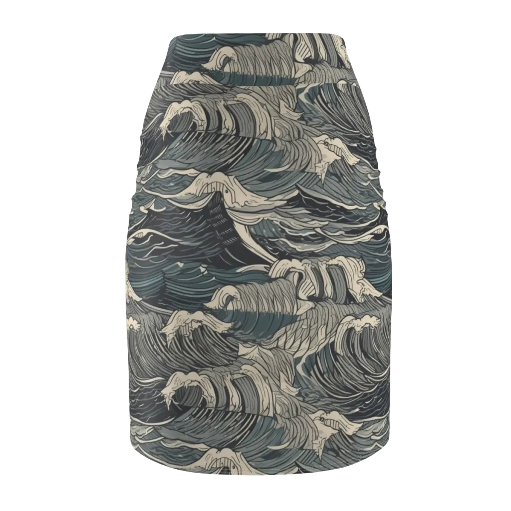 Moonlit Breakers on Pencil Skirt — Back
