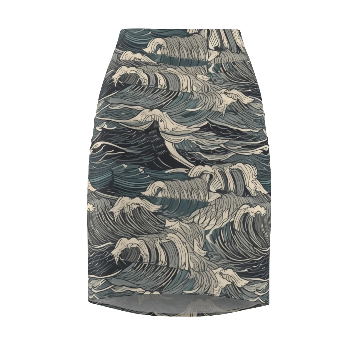 Moonlit Breakers on Pencil Skirt — Front