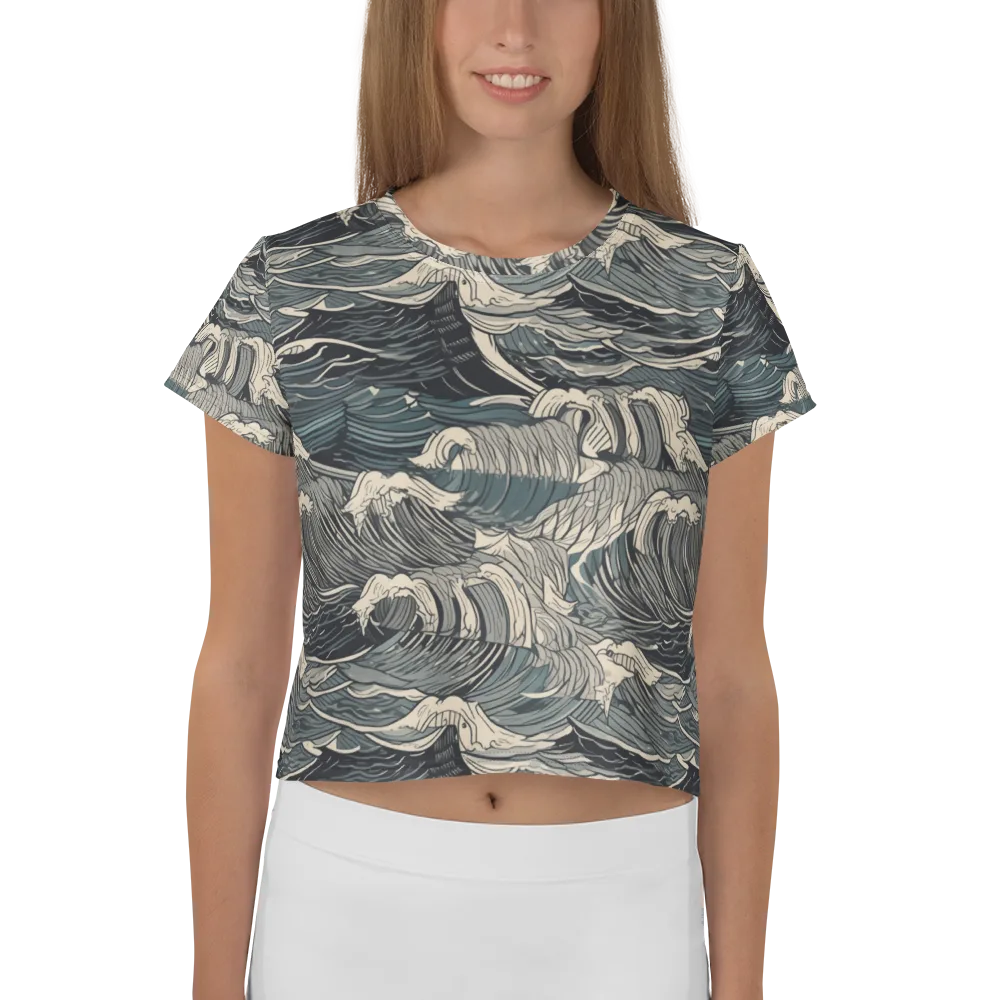 Moonlit Breakers on Crop Tee — Front