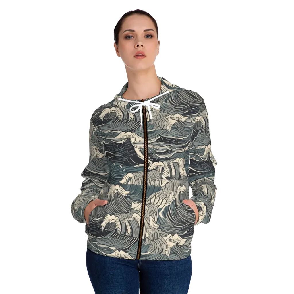 Moonlit Breakers on Women's Full-Zip Hoodie — Front On Person