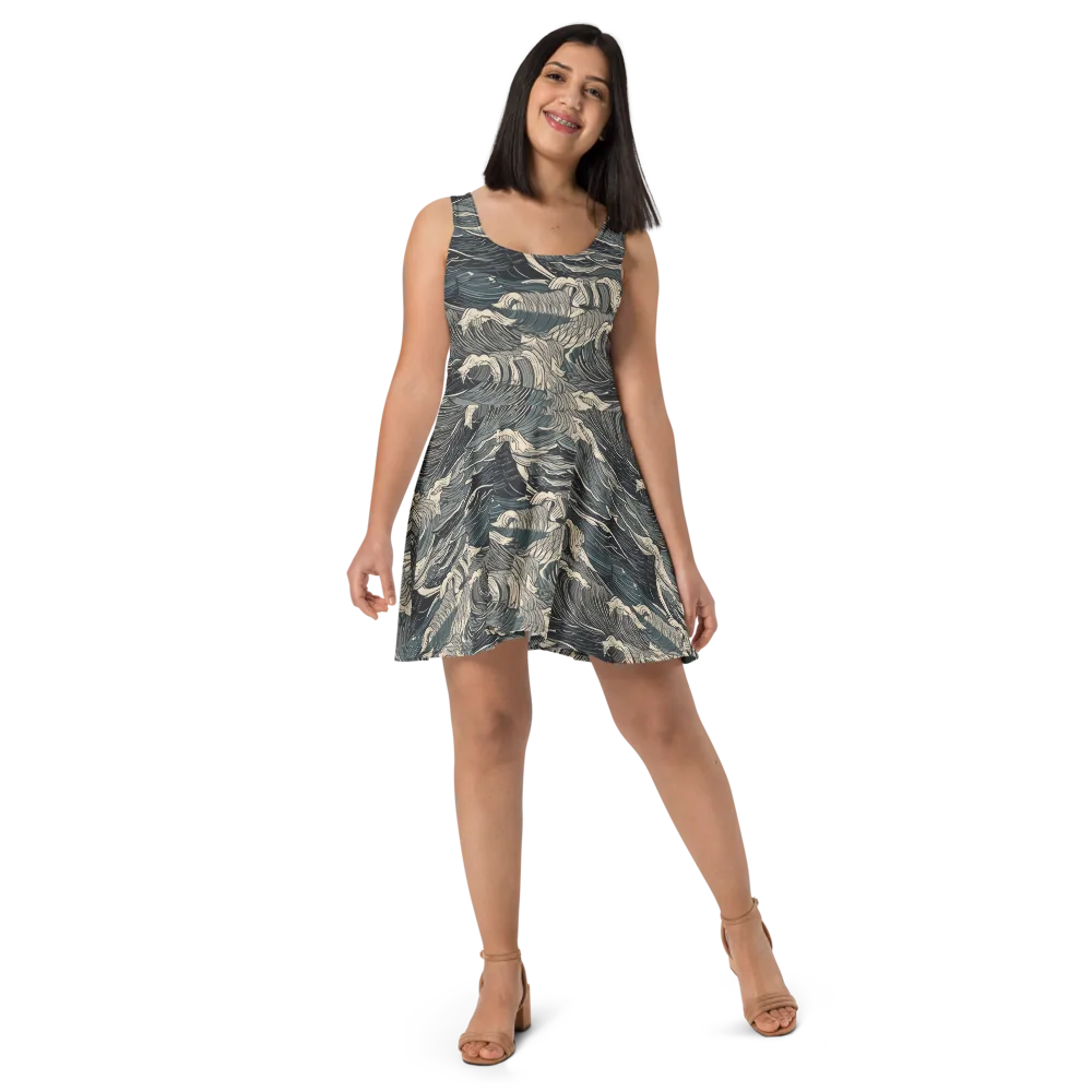 Moonlit Breakers on Skater Dress — Front