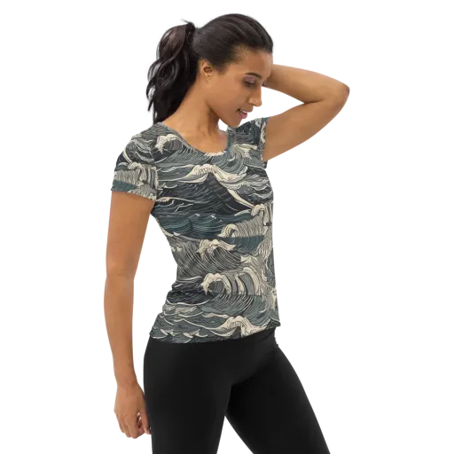 Moonlit Breakers on a Women's Athletic T-Shirt