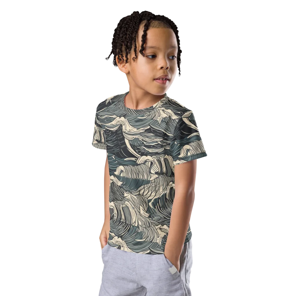 Moonlit Breakers on Kids Crew Neck T-Shirt — Left Front