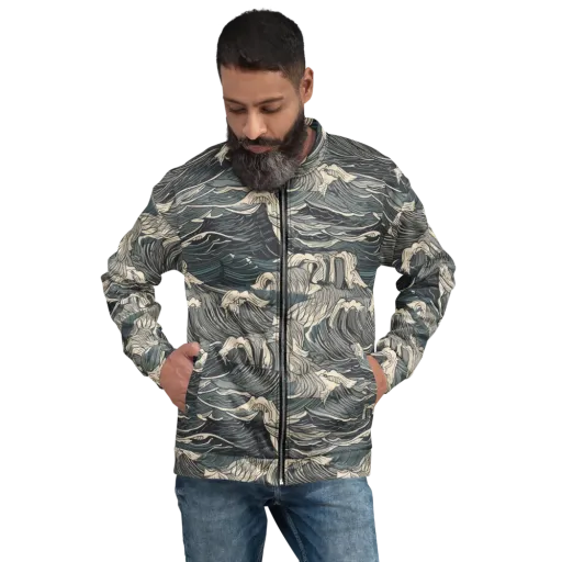 Moonlit Breakers on a Bomber Jacket