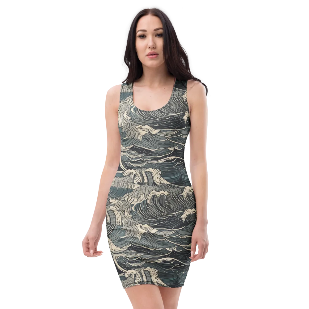Moonlit Breakers on Bodycon Dress — Front
