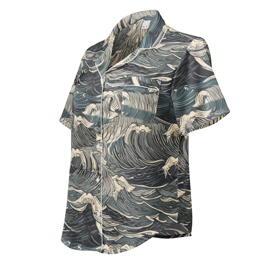 Moonlit Breakers on Women's Short Sleeve Pajama Top — Left Front