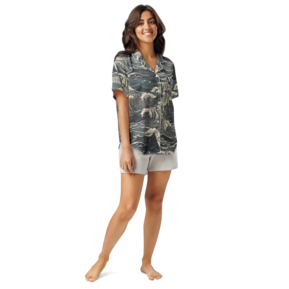 Moonlit Breakers on Women's Short Sleeve Pajama Top — Front