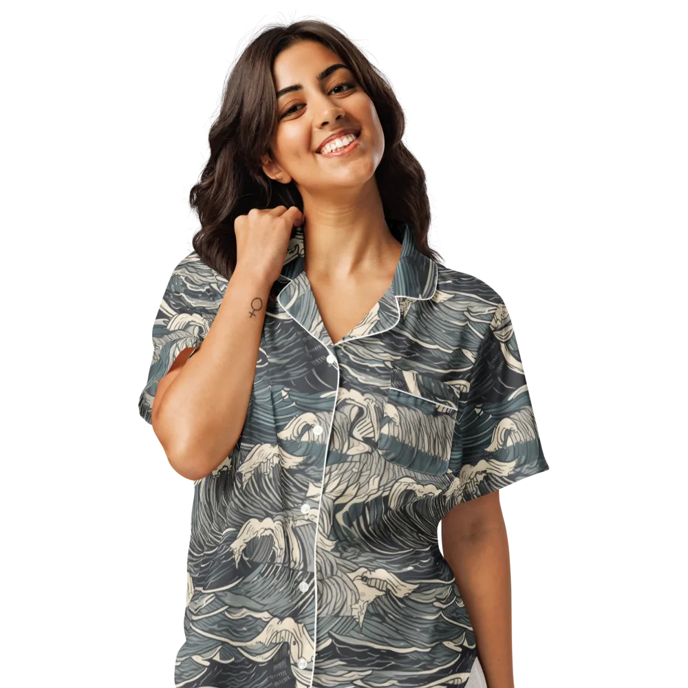 Moonlit Breakers on Women's Short Sleeve Pajama Top — Front