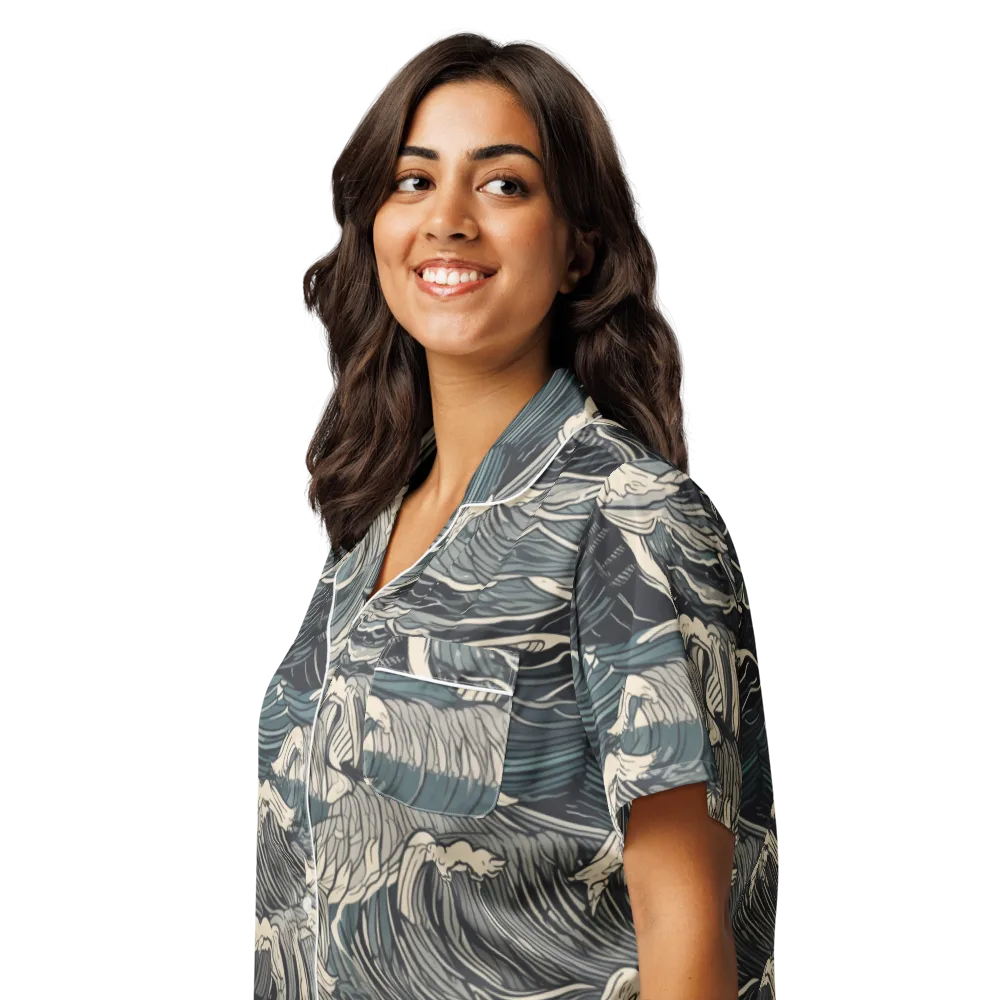 Moonlit Breakers on Women's Short Sleeve Pajama Top — Left Front