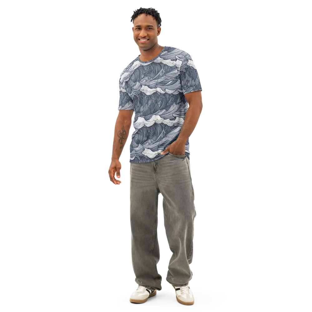 Indigo Swell on Men's Cotton Crew Neck T-Shirt — Front