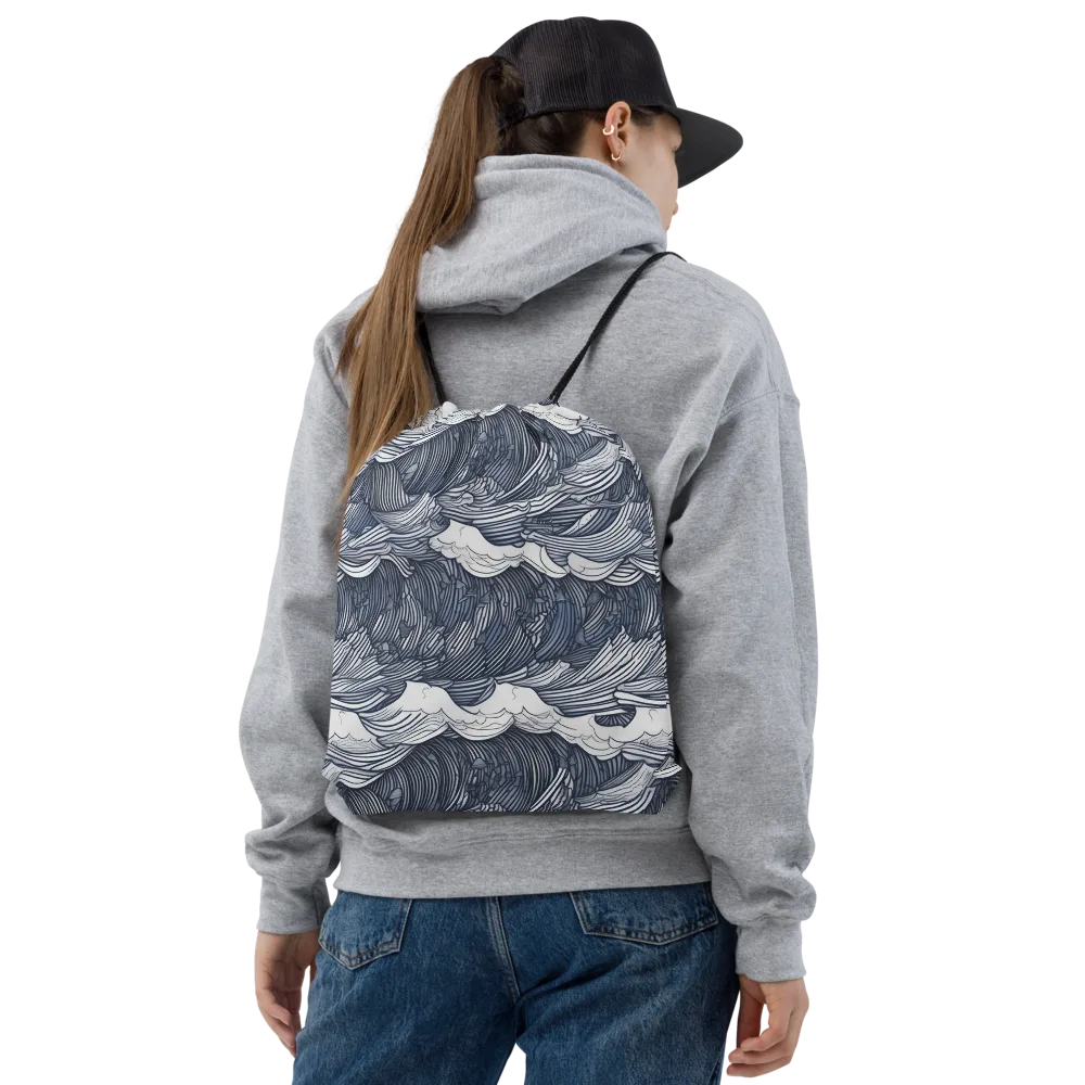 Indigo Swell on Drawstring Bag — Front